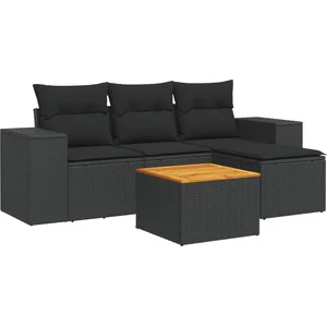 vidaXL Salon de jardin 5 pcs avec coussins noir résine tressée pas cher