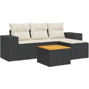 vidaXL Salon de jardin 5 pcs avec coussins noir résine tressée pas cher