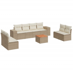 vidaXL Salon de jardin avec coussins 9 pcs beige résine tressée pas cher
