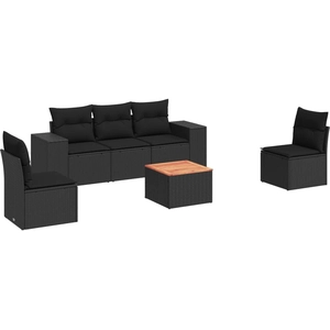vidaXL Salon de jardin 6 pcs avec coussins noir résine tressée pas cher