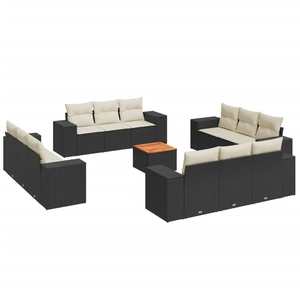 vidaXL Salon de jardin avec coussins 13 pcs noir résine tressée pas cher