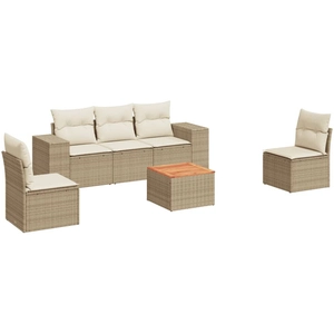 vidaXL Salon de jardin avec coussins 6 pcs beige résine tressée pas cher