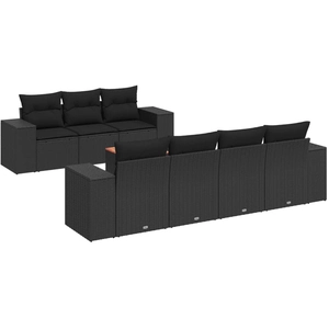 vidaXL Salon de jardin 8 pcs avec coussins noir résine tressée pas cher
