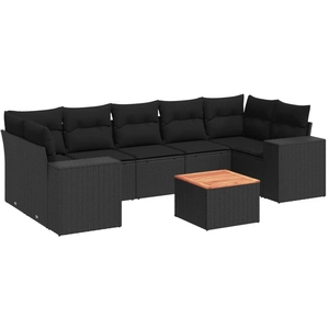 vidaXL Salon de jardin 8 pcs avec coussins noir résine tressée pas cher