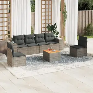 vidaXL Salon de jardin avec coussins 7 pcs gris résine tressée pas cher