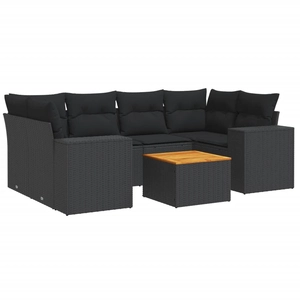 vidaXL Salon de jardin 7 pcs avec coussins noir résine tressée pas cher
