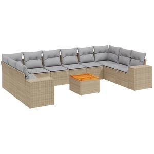 vidaXL Salon de jardin 11 pcs avec coussins beige résine tressée pas cher