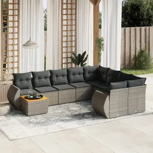vidaXL Salon de jardin avec coussins 10 pcs gris résine tressée pas cher