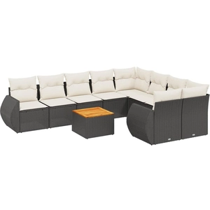 vidaXL Salon de jardin 10 pcs avec coussins noir résine tressée pas cher