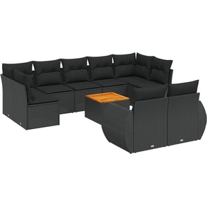 vidaXL Salon de jardin 10 pcs avec coussins noir résine tressée pas cher