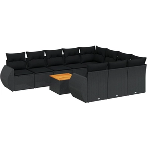 vidaXL Salon de jardin 11 pcs avec coussins noir résine tressée pas cher