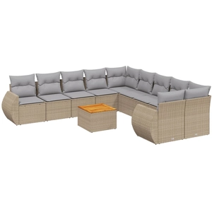 vidaXL Salon de jardin 11 pcs avec coussins beige résine tressée pas cher