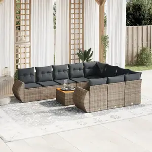 vidaXL Salon de jardin 11 pcs avec coussins gris résine tressée pas cher