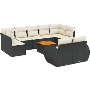 vidaXL Salon de jardin 10 pcs avec coussins noir résine tressée pas cher
