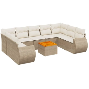 vidaXL Salon de jardin avec coussins 10 pcs beige résine tressée pas cher