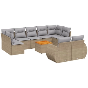 vidaXL Salon de jardin avec coussins 10 pcs beige résine tressée pas cher