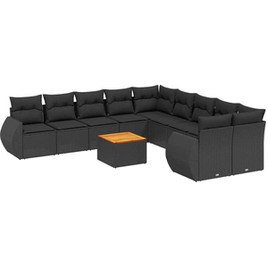 vidaXL Salon de jardin 11 pcs avec coussins noir résine tressée pas cher