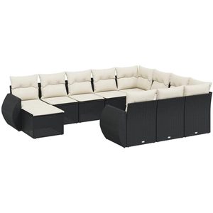 vidaXL Salon de jardin 11 pcs avec coussins noir résine tressée pas cher