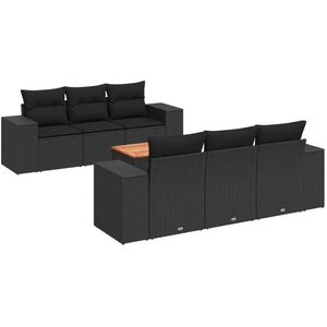 vidaXL Salon de jardin 7 pcs avec coussins noir résine tressée pas cher
