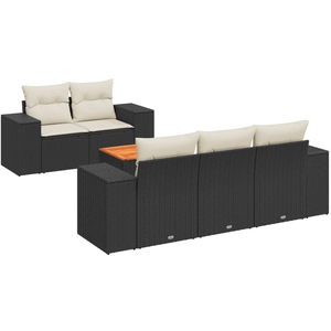 vidaXL Salon de jardin 6 pcs avec coussins noir résine tressée pas cher