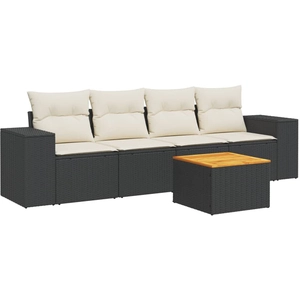 vidaXL Salon de jardin 5 pcs avec coussins noir résine tressée pas cher