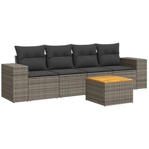vidaXL Salon de jardin 5 pcs avec coussins gris résine tressée pas cher