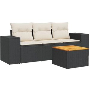 vidaXL Salon de jardin 4 pcs avec coussins noir résine tressée pas cher