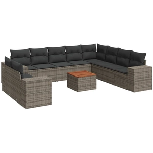 vidaXL Salon de jardin 11 pcs avec coussins gris résine tressée pas cher