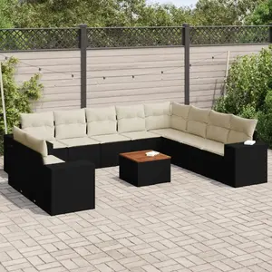 vidaXL Salon de jardin 11 pcs avec coussins noir résine tressée pas cher