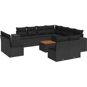 vidaXL Salon de jardin 12 pcs avec coussins noir résine tressée pas cher
