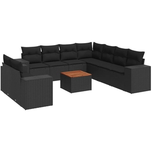 vidaXL Salon de jardin 10 pcs avec coussins noir résine tressée pas cher
