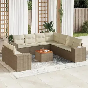 vidaXL Salon de jardin avec coussins 10 pcs beige résine tressée pas cher