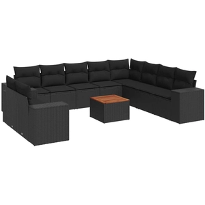 vidaXL Salon de jardin 11 pcs avec coussins noir résine tressée pas cher