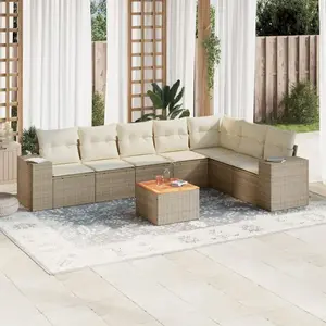 vidaXL Salon de jardin avec coussins 8 pcs beige résine tressée pas cher