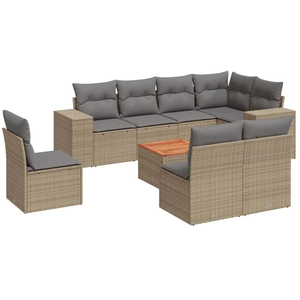 vidaXL Salon de jardin avec coussins 9 pcs beige résine tressée pas cher