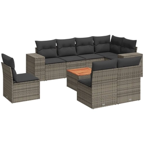 vidaXL Salon de jardin 9 pcs avec coussins gris résine tressée pas cher