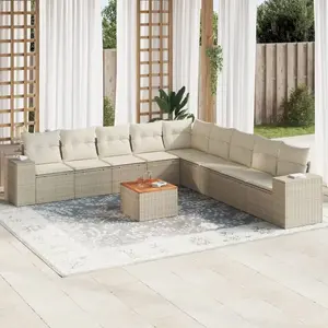 vidaXL Salon de jardin avec coussins 10 pcs beige résine tressée pas cher