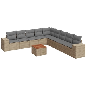 vidaXL Salon de jardin avec coussins 10 pcs beige résine tressée pas cher