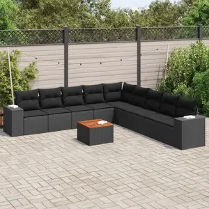 vidaXL Salon de jardin 10 pcs avec coussins noir résine tressée pas cher