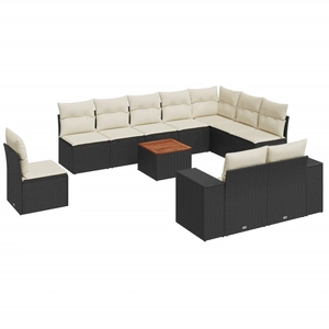 vidaXL Salon de jardin 11 pcs avec coussins noir résine tressée pas cher