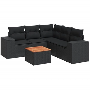 vidaXL Salon de jardin 6 pcs avec coussins noir résine tressée pas cher