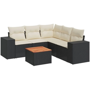 vidaXL Salon de jardin 6 pcs avec coussins noir résine tressée pas cher