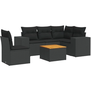 vidaXL Salon de jardin 6 pcs avec coussins noir résine tressée pas cher