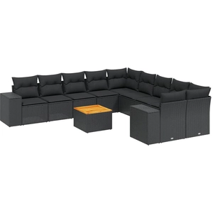 vidaXL Salon de jardin 11 pcs avec coussins noir résine tressée pas cher