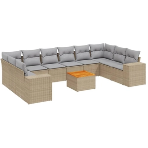 vidaXL Salon de jardin 11 pcs avec coussins beige résine tressée pas cher