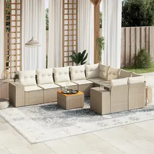 vidaXL Salon de jardin avec coussins 10 pcs beige résine tressée pas cher