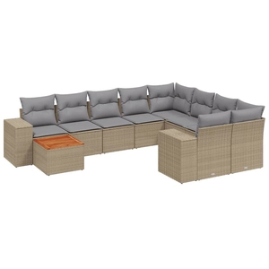 vidaXL Salon de jardin avec coussins 10 pcs beige résine tressée pas cher