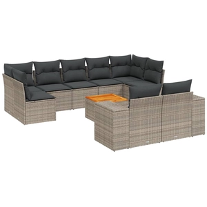 vidaXL Salon de jardin avec coussins 10 pcs gris résine tressée pas cher