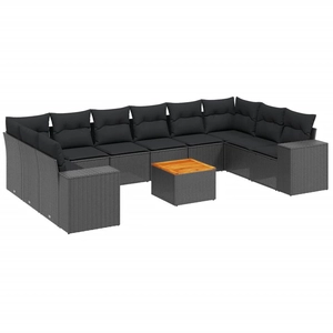 vidaXL Salon de jardin 11 pcs avec coussins noir résine tressée pas cher