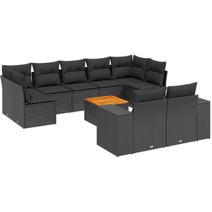 vidaXL Salon de jardin 10 pcs avec coussins noir résine tressée pas cher